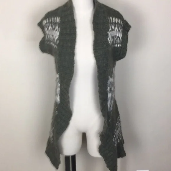 MOSSIMO Green White Nordic Thick Warm Sweater Cardigan Vest Belted - Picture 4 of 10